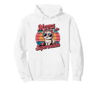 Rétro Groovy Mama Superwoman Cat Lover Cute Mother's Day Sweat à Capuche, Unisexe pour Adultes, Blanc, M