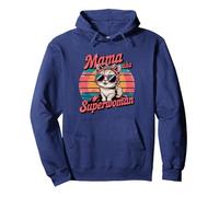 Rétro Groovy Mama Superwoman Cat Lover Cute Mother's Day Sweat à Capuche, Unisexe pour Adultes, Bleu Marine, S