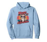 Rétro Groovy Mama Superwoman Cat Lover Cute Mother's Day Sweat à Capuche, Unisexe pour Adultes, Bleu poudré, XL