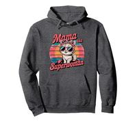 Rétro Groovy Mama Superwoman Cat Lover Cute Mother's Day Sweat à Capuche, Unisexe pour Adultes, Chiné Foncé, S
