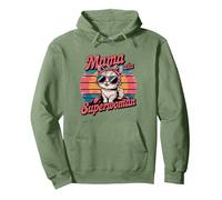 Rétro Groovy Mama Superwoman Cat Lover Cute Mother's Day Sweat à Capuche, Unisexe pour Adultes, Vert Sauge, XL
