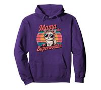 Rétro Groovy Mama Superwoman Cat Lover Cute Mother's Day Sweat à Capuche, Unisexe pour Adultes, Violet, S