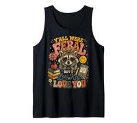 Retro Groovy Raccoon Teacher Survivor Y'all Were Feral Débardeur