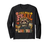 Retro Groovy Raccoon Teacher Survivor Y'all Were Feral Manche Longue
