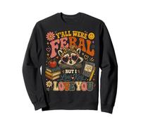 Retro Groovy Raccoon Teacher Survivor Y'all Were Feral Sweatshirt