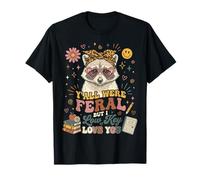 Retro Groovy Raccoon Teacher Survivor Y'all Were Feral T-Shirt