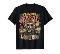 Retro Groovy Raccoon Teacher Survivor Y'all Were Feral T-Shirt