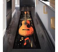 Rétro Guitare Tapis de Couloir Antidérapant 80 x 200 cm, Country Musique Vintage Instrument Tapis de Passage Lavable Cuisine Devant Evier Salon Chambre à Coucher Descente de lit Interieur