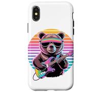 Rétro Guitariste Ours Guitare Coque pour iPhone X/XS