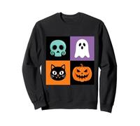 Rétro Halloween Ghost Sugar Skull Black Cat and Pumpkin Sweatshirt