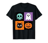 Rétro Halloween Ghost Sugar Skull Black Cat and Pumpkin T-Shirt