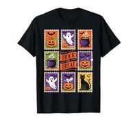 Retro Halloween Stamp Icons Funny Halloween Cat Ghost Stamp T-Shirt