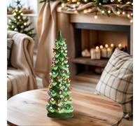 Retro Hand-Painted Tabletop Christmas Trees with Timer, Ceramic Christmas Trees That Light Up, Hand-Painted Desktop Decoration for Home, Fireplace and Festival Decoration(Multicolor 8in)