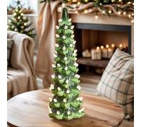 Retro Hand-Painted Tabletop Christmas Trees with Timer, Ceramic Christmas Trees That Light Up, Hand-Painted Desktop Decoration for Home, Fireplace and Festival Decoration(Warm White 12in)