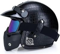 Rétro Harley Moto Demi Casque, 3/4 Face Ouverte Casques, Dot/ECE Approuvé, Croiseur Hachoir Scooter Jet Anti-Collision Casque de Moto, pour Adulte Hommes Femmes(D3,L/59-60cm)