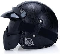 Rétro Harley Moto Demi Casque, 3/4 Face Ouverte Casques, Dot/ECE Approuvé, Croiseur Hachoir Scooter Jet Anti-Collision Casque de Moto, pour Adulte Hommes Femmes(D1,XL/61-62cm)