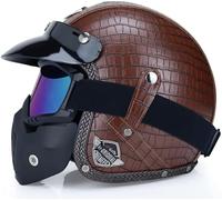 Rétro Harley Moto Demi Casque, 3/4 Face Ouverte Casques, Dot/ECE Approuvé, Croiseur Hachoir Scooter Jet Anti-Collision Casque de Moto, pour Adulte Hommes Femmes(D6,XL/61-62cm)