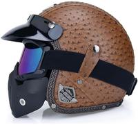 Rétro Harley Moto Demi Casque, 3/4 Face Ouverte Casques, Dot/ECE Approuvé, Croiseur Hachoir Scooter Jet Anti-Collision Casque de Moto, pour Adulte Hommes Femmes(D5,L/59-60cm)
