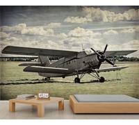Retro hélice avion peinture murale - Sepia-Tone Vintage Avion Imprimer, autocollant grand fond d'écran pour l'aviation chambre enthousiaste 280x200cm (Non autocollant)