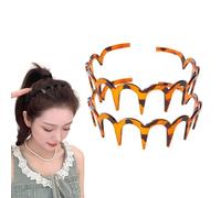 Retro High Skull Headband, U Shape Fashion Tooth Hair Comb Headband Non Slip, Wavy Teeth Hair Band for Women, Korean Style Volume Booster Hair Accessories for Girls (2pcs Amber)