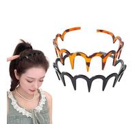 Retro High Skull Headband, U Shape Fashion Tooth Hair Comb Headband Non Slip, Wavy Teeth Hair Band for Women, Korean Style Volume Booster Hair Accessories for Girls (Amber+Black)
