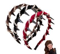 Retro High Skull Pearl Headband, 2/3PCS Cranium Artificial Vintage Tall Skull Pearl Headband, Bridal Hair Hoops Rhinestones Fashion Hair Hoops Accessories for Women Girls (3PCS-A)