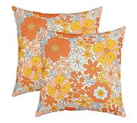 Retro Hippie Fleurs Taie d'oreiller 60x60cm Lot De 2 Soft 60S 70S Groovy Housse de Coussin Pour Le Salon Chambre à Canapéer Housse Coussin Jaune Fleurs Décor Taie Oreiller Pour canapé chaise