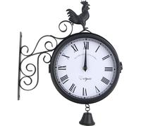 Rétro Horloge murale double face étanche Vintage Horloge de gare métal antique Horloge de jardin Horloge de station (noir)