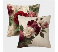 RéTro Housse Coussin 30x30 Lot de 2, Fleur Taie Oreiller 30x30, Lin Housse de Coussin avec Fermeture Éclair Invisible, Carré Taie d'oreiller pour Extérieur Jardin Salon Décor Maison Cadeau N-9873