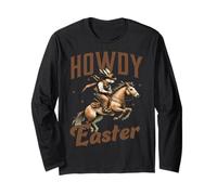 Rétro Howdy Lapin de Pâques Cheval Équitation Lapin Fermier Western Manche Longue