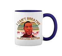 Retro I Cant Breath Black Lives Matter Blanc tasse de café avec le bleu et poignée Rim Mug