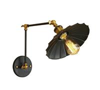 Retro Industrial Metal Wall Lamps Adjustable Long Swing Arm LED Wall Light Metal E27 Iron Lotus Lampshade Personality Indoor Bedroom Bedside Lamp Lighting Fixture Modern (15+15cm)