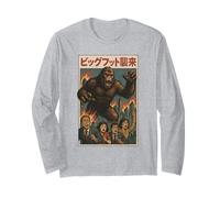 Rétro Japonais Bigfoot Attack Graphic Urban Monster Vintage Manche Longue