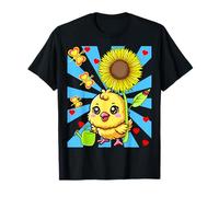 Rétro Jardin Poussin Enfants Fille Garçon Adolescent Tournesols T-Shirt