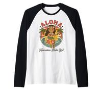 Retro Kawaii Hula Girl Aloha Tropical Beach Sunset Hawaï Manche Raglan