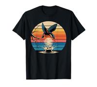 Retro Kingfisher Diving Into Water with Splash Art Birder T-Shirt