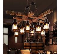 Rétro Lampe Pendentif Vintage Pendentif Lumière Salle Manger Éclairage Intérieur E27 Industriel Lampes Suspendues Bois De Bateau Ancien Lustre Chambre Bar Réglable En Hauteur Plafonnier,8 heads
