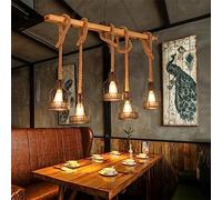 Rétro Lampe Plafond Lampled Rustique Loft Suspension E27 Suspension En Bois Métal Hauteur Réglable Suspension For Cuisine Salle À Manger Bar Restaurant Salon Café Lumières