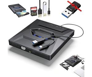 Retro Laptop CD DVD Player USB C 3.0 Portable CD Burner, Multifunctional External Optical Drive DVD Burner, 7-in-1 USB3.0/Typec, Ultra Slim Plug-and-Play with U Disk & Card Expansion (0.5in)