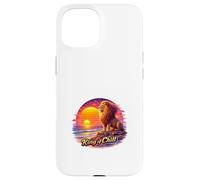 Rétro Lion Océan Coucher De Soleil Majesté Illustration Coque pour iPhone 15