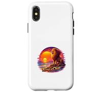 Rétro Lion Océan Coucher De Soleil Majesté Illustration Coque pour iPhone X/XS