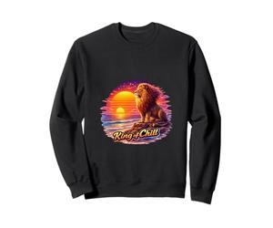 Rétro Lion Océan Coucher De Soleil Majesté Illustration Sweatshirt