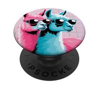 Retro Llama Duo Funny Synthwave Animal Graphic PopSockets PopGrip Adhésif