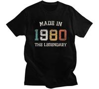 Retro Made in 1980 T-Shirt for Men Short Sleeves The Legendary are Born in 1980 T Shirt 40th Birthday Gift Tshirt Cotton Tee Top
