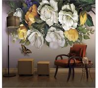 Rétro Magnifiques Colorées Fleurs Papillons Papier Peint 3D Installation Facile Intissé Tapisserie Bureau Salon Canapé Chambre Décoration Murale-430cm×300cm