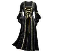 Rétro Médiéval Bandage Cour Robes De Soirée pour Femmes Magnifiques Robes Renaissance Robes Vintage en Velours Traînant Tenues De Soirée, Style1 Black, 5XL