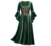 Rétro Médiéval Bandage Cour Robes De Soirée pour Femmes Magnifiques Robes Renaissance Robes Vintage en Velours Traînant Tenues De Soirée, Style1 Green, 4XL