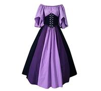 Retro Medieval Dress Women With Trumpet Sleeves Dress Female Medieval Gothic Maxi Carnival Halloween Cosplay Plus Size Party Costume Long costume medieval femme robe femme chic (Purple-E, M)