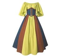 Retro Medieval Dress Women With Trumpet Sleeves Dress Female Medieval Gothic Maxi Carnival Halloween Cosplay Plus Size Party Costume Long costume medieval femme robe femme chic (Yellow-C, XL)