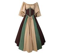 Retro Medieval Dress Women With Trumpet Sleeves Dress Female Medieval Gothic Maxi Carnival Halloween Cosplay Plus Size Party Costume Long costume medieval femme robe femme chic (Coffee-D, XXXXL)